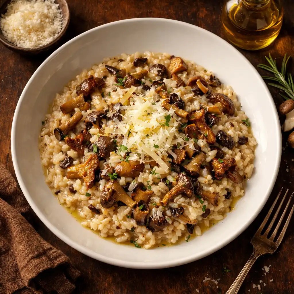 Risotto z grzybami leśnymi, parmezanem i oliwą truflową
