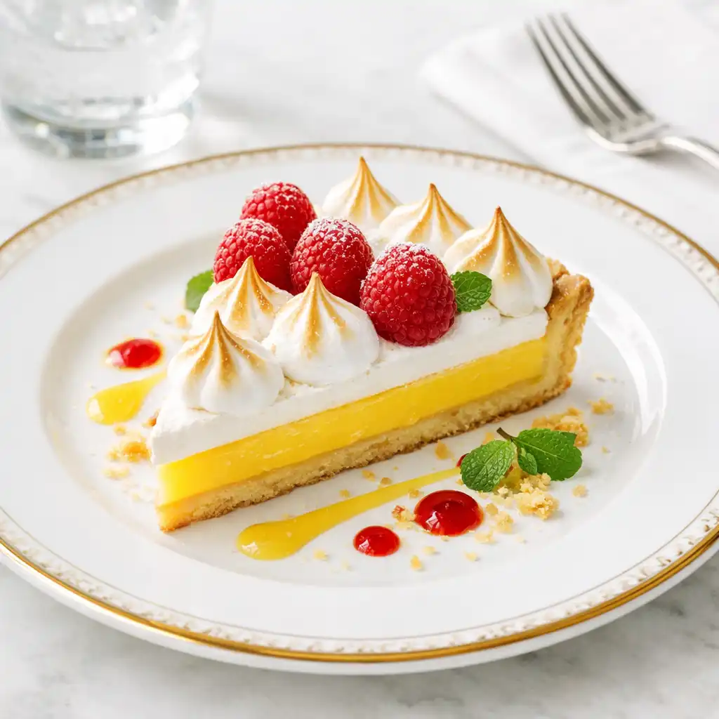 Tarta cytrynowa z bezą włoską i świeżymi malinami
