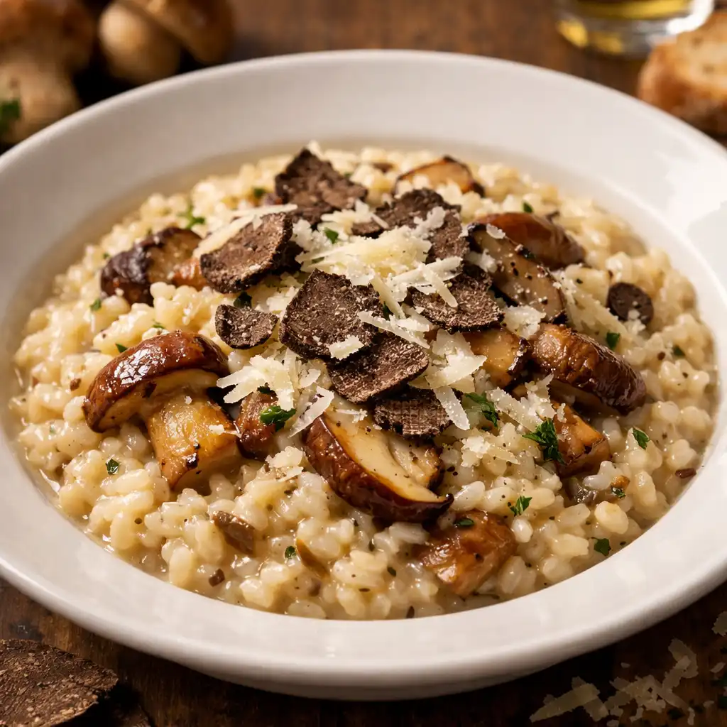 Risotto z prawdziwkami i truflą w głębokim talerzu