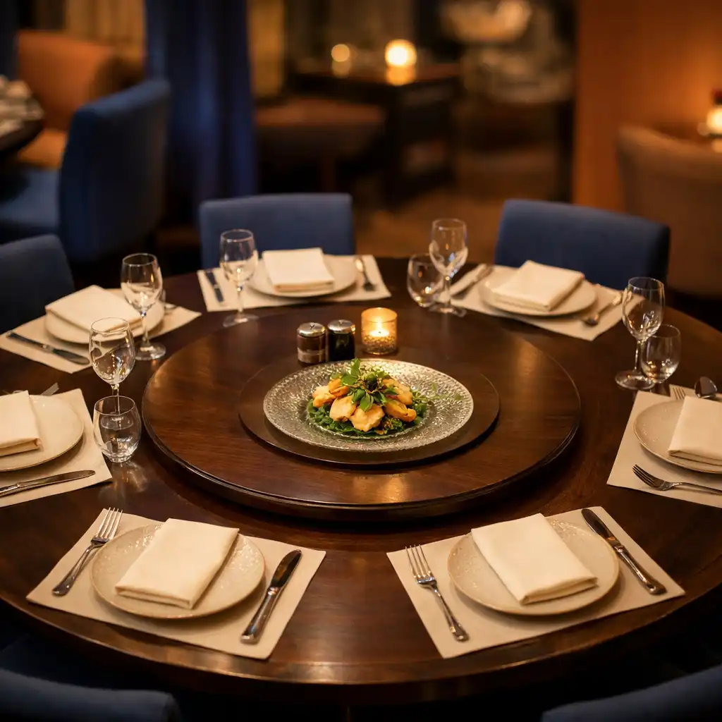 Obracający się okrągły stół Rotating Table w restauracji Zovuqera